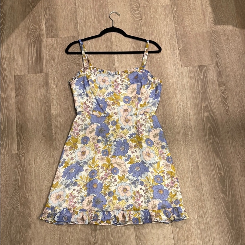 Lush Yellow and Purple Ruffled Strapless Mini Dress